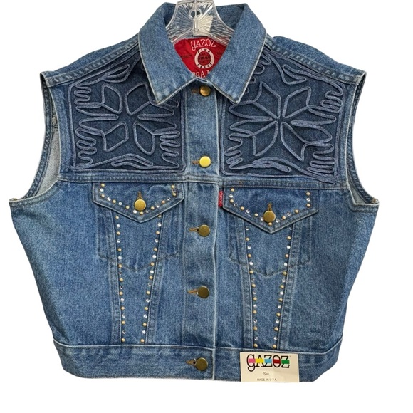 Vintage Gazoz Women's Studded Denim Vest Cropped Retro 90s Style‎ Size Small NWT - Picture 1 of 7